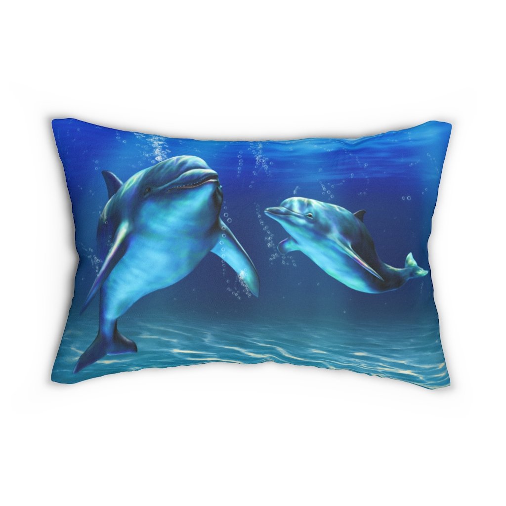 Decorative Throw Pillow - Double Sided Sofa Pillow / Blue Dolphin